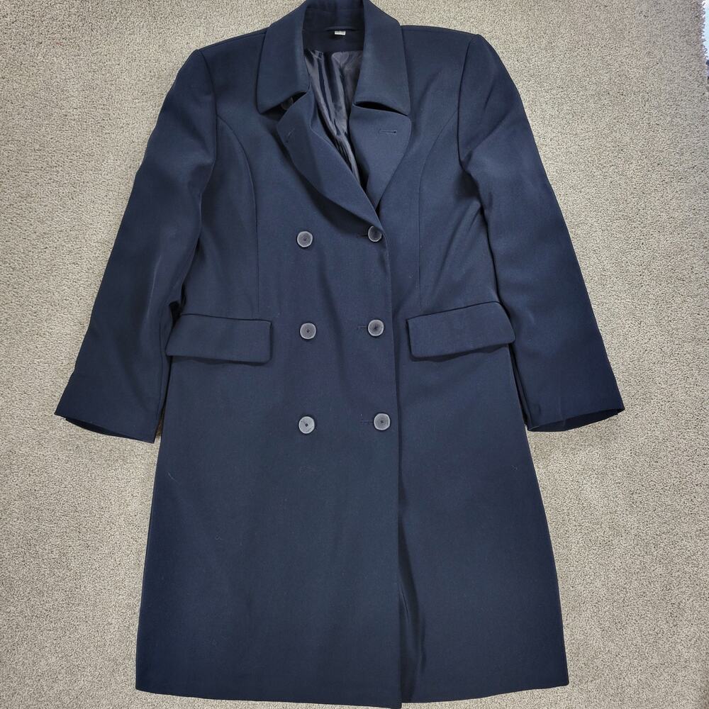 FIRST Dress Coat Womens‎ 16 Navy Double Breasted Vented Trench Career Evening